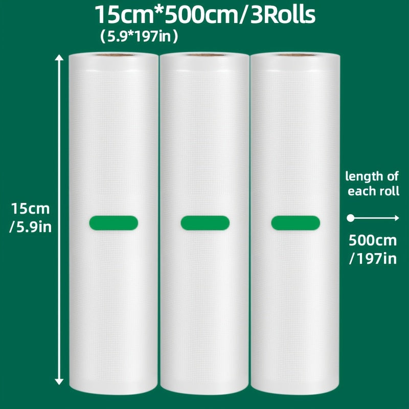 Set of Three 5-Meter Food Storage Vacuum Seal Bags BPA-Free Durable Tear-Resistant Oxidation Odor Protection