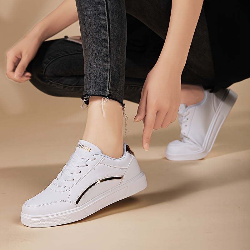Women's White Casual Sneakers Lightweight Lace-Up Low Top Shoes
