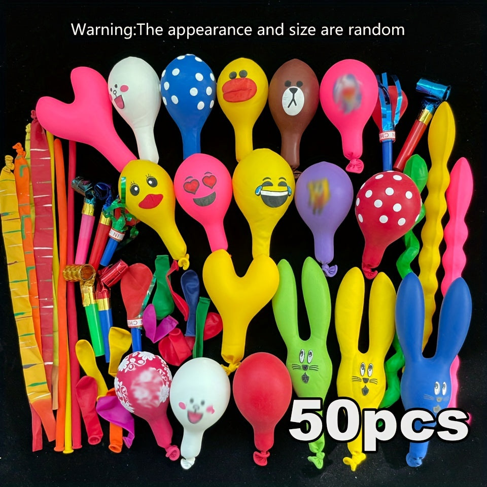 50-Piece Assorted Rubber Balloons Set for Parties and Celebrations