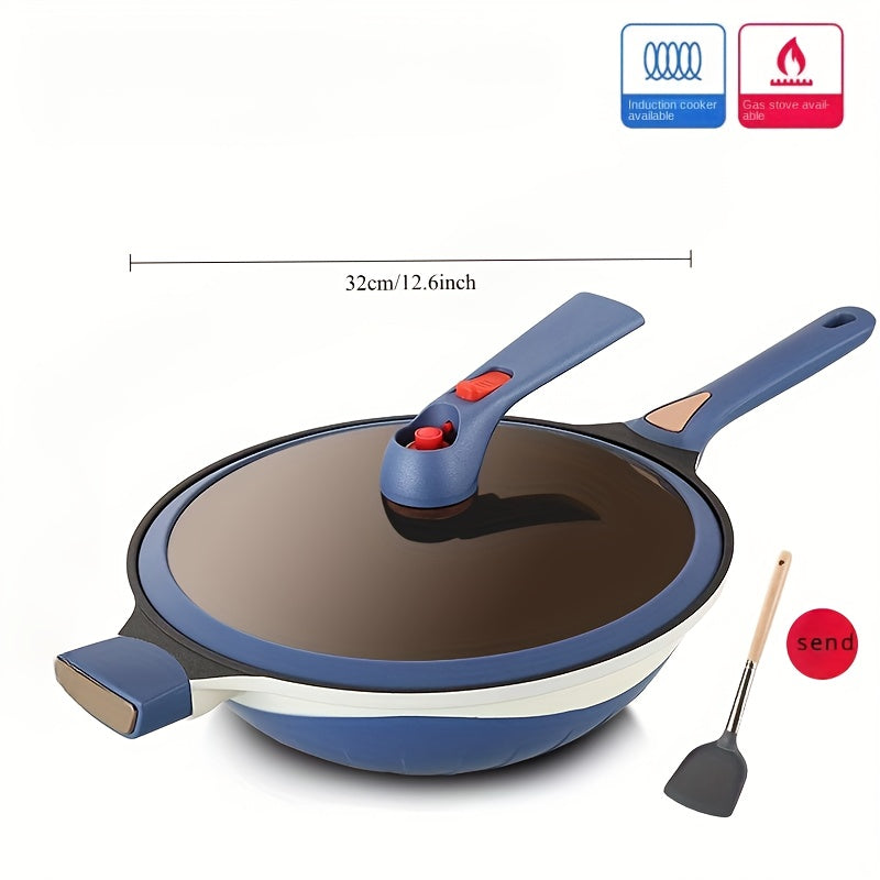 Titanium Wok 32cm with Steamer Non-Stick Flat Bottom for All Stovetops
