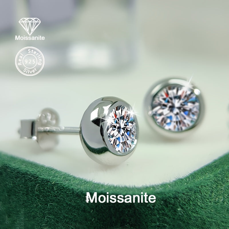925 Silver Stud Earrings with 1 Carat White Moissanite for Women