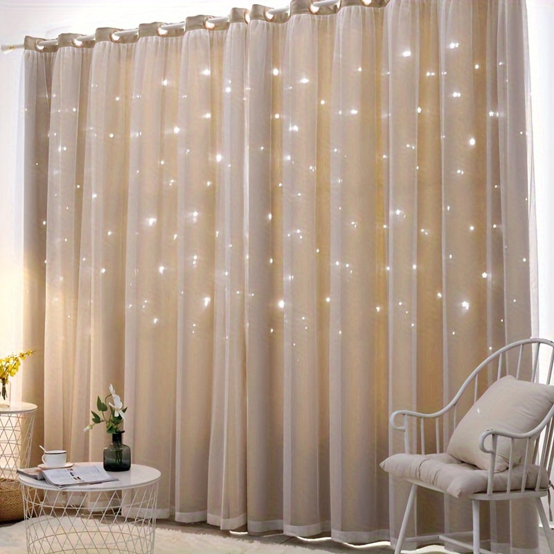 Hollow Star Curtains Two Layers Soft Breathable Fabric for Living Room Bedroom