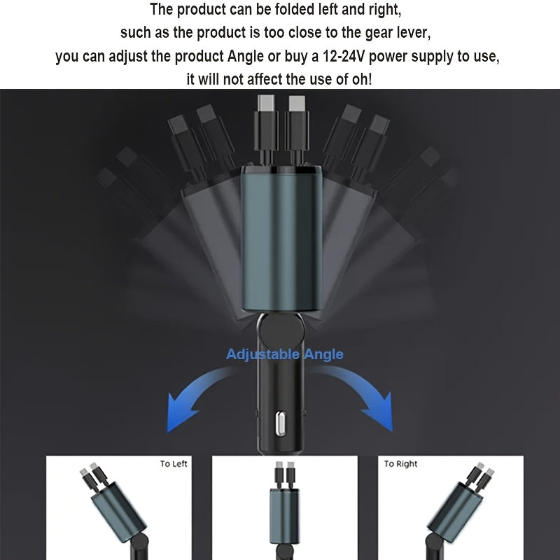 Cargador de coche de aleación de aluminio retráctil 4 en 1 con carga rápida y adaptador USB