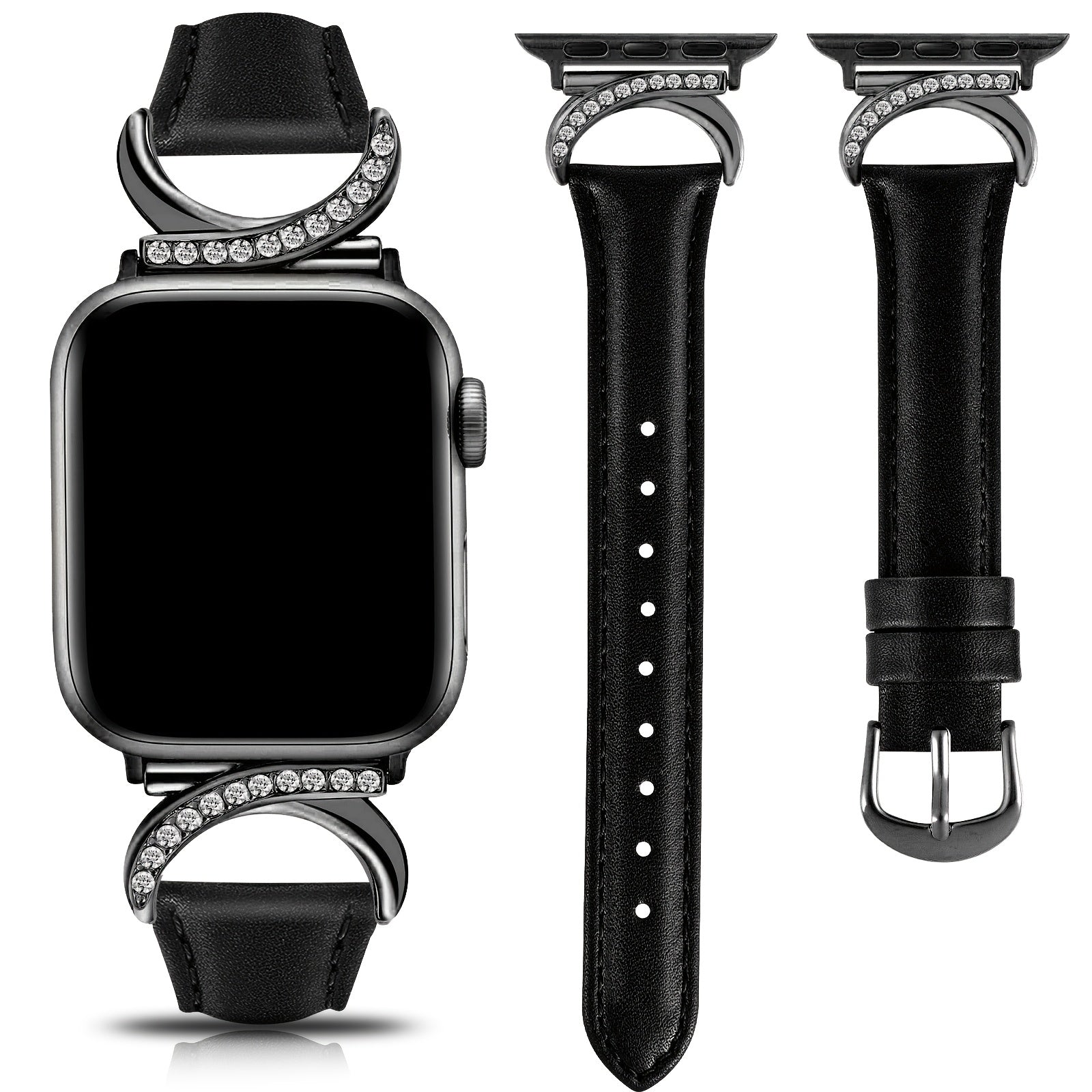 Delicate Leather Watch Strap with C-Shaped Golden Buckle for Apple Watch Series 1-10