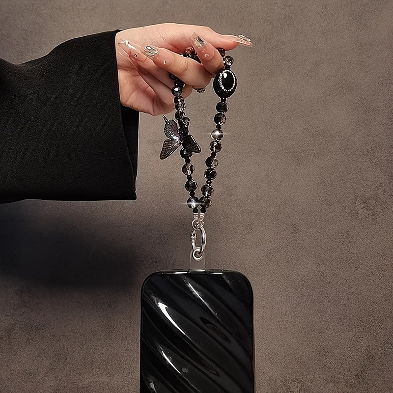 Lanyard para teléfono con cristales en forma de mariposa y detalles de gema, con clip transparente