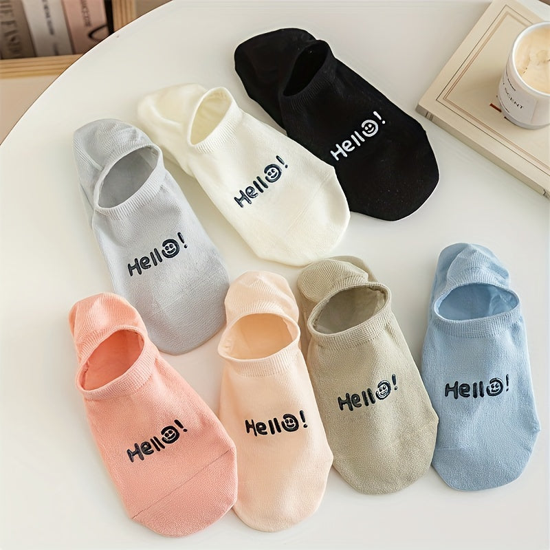 Women's No Show Socks 6 Pairs Breathable Lightweight Knit Ankle Socks with Stripes