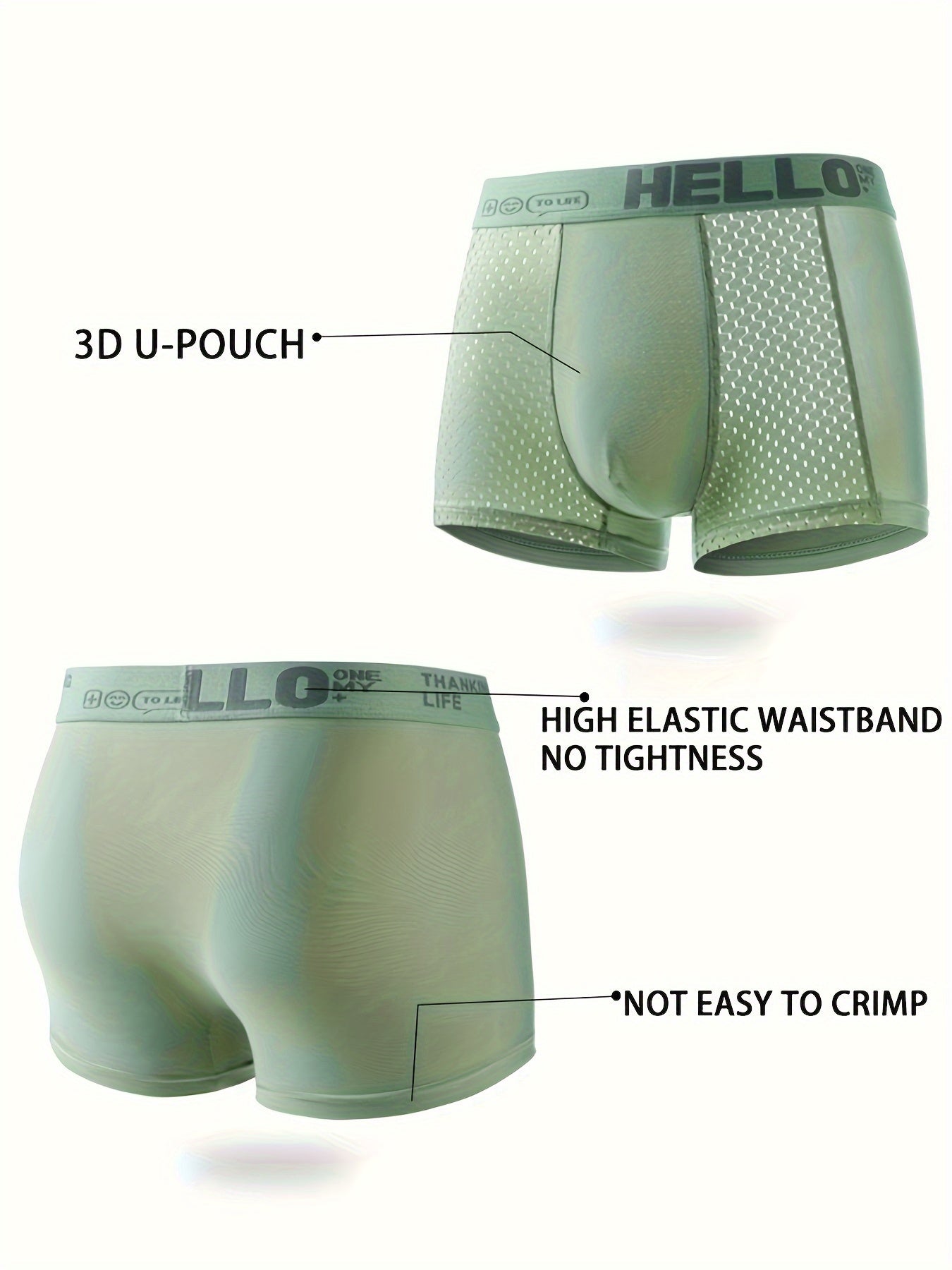 Men's Breathable Mesh Boxer Briefs 6 Pack Solid Color Cooling Fabric Elastane