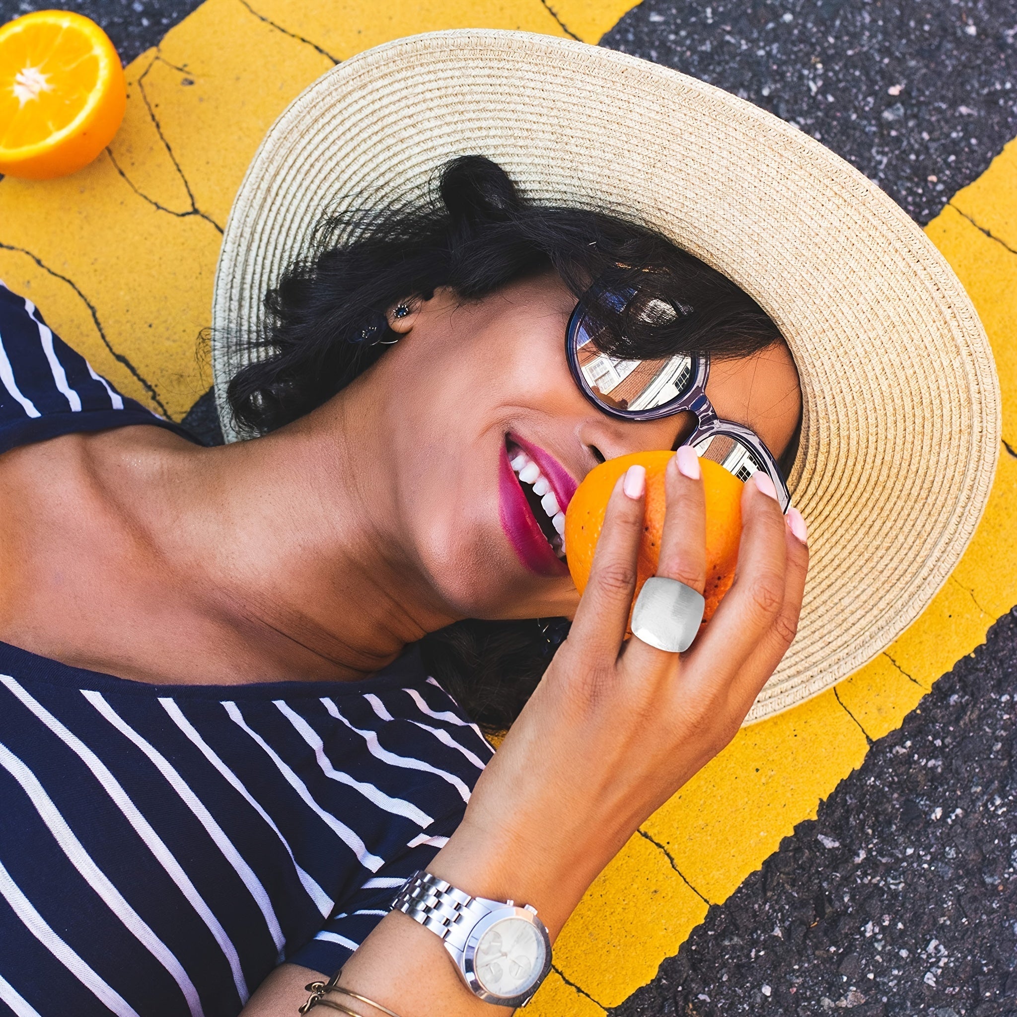 Women's Wide Metal Square Ring 18K Gold Plated for Christmas Valentine's Day