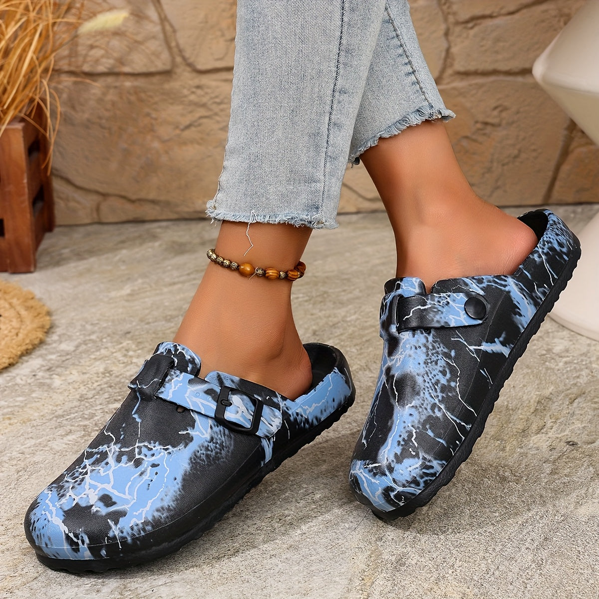 Women's Marble Print EVA Sandals Breathable Non-Slip Adjustable Summer Beach