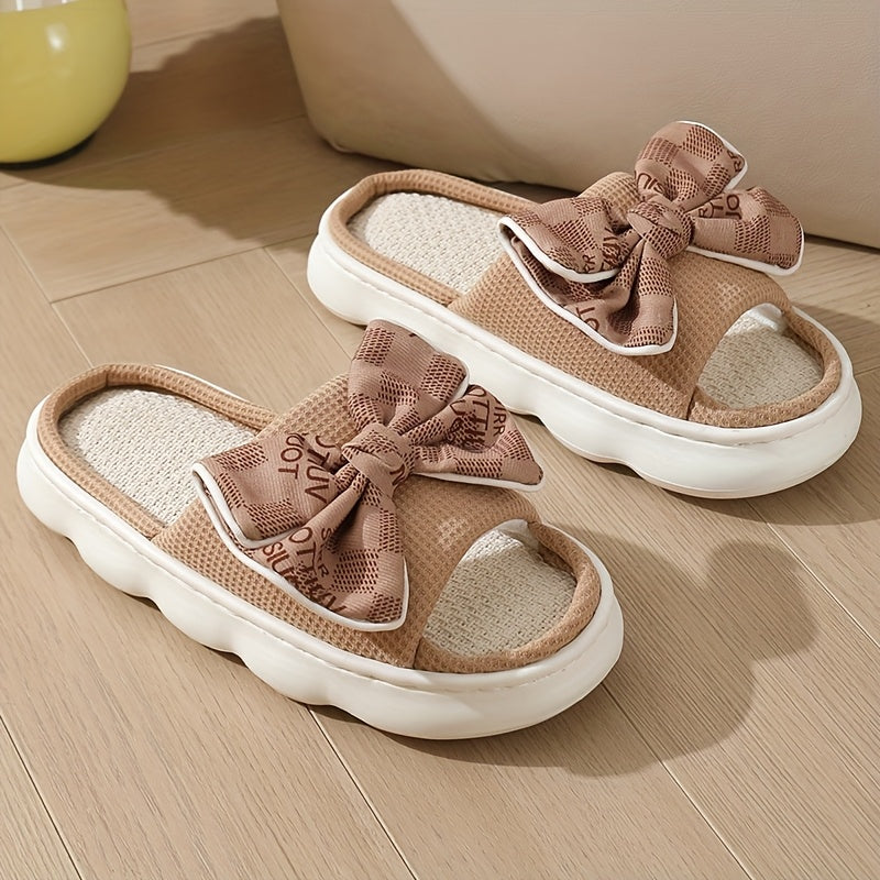 Women’s Slip-On Slippers with Bow, Cushioned EVA Sole, Indoor Outdoor, Black White