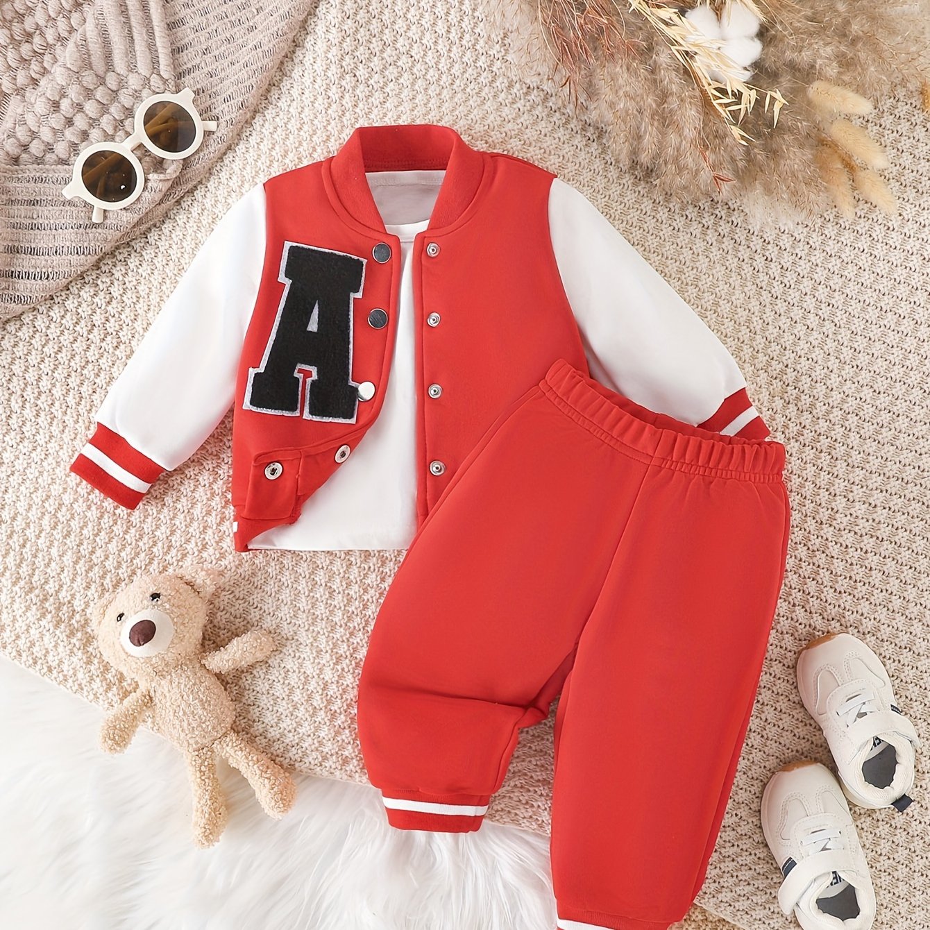 Baby Boys Casual Fall Winter Baseball Coat and Pants Set