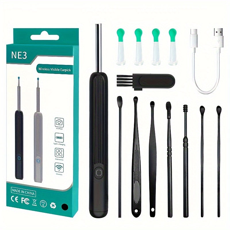 Ear Cleaning Kit with Camera and 12 Tools Rechargeable Low Voltage for Professional and Home Use