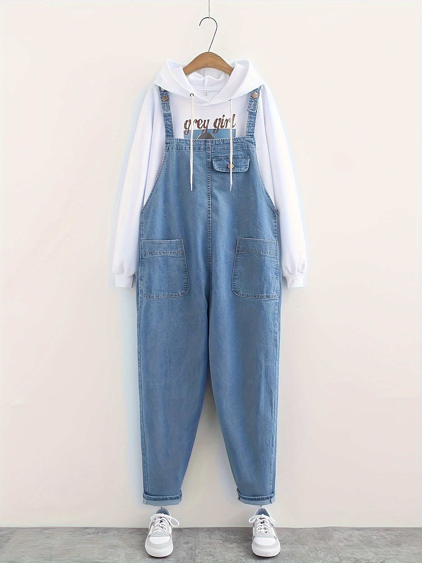 Women's Light Wash Denim Overalls Casual Sleeveless Loose Fit Long Length