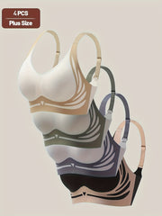 Women's Plus Size Casual Cotton Bra Set 4 Pack