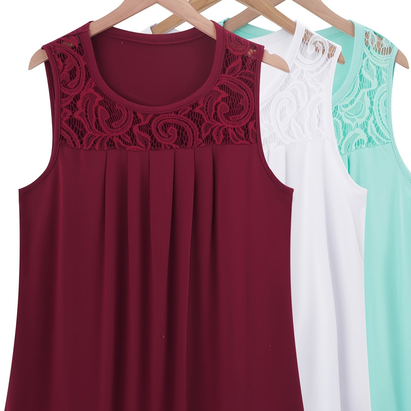 Набор из 3 женских трикотажных жилетов из полиэстера однотонного цвета с круглым вырезом, повседневные рубашки