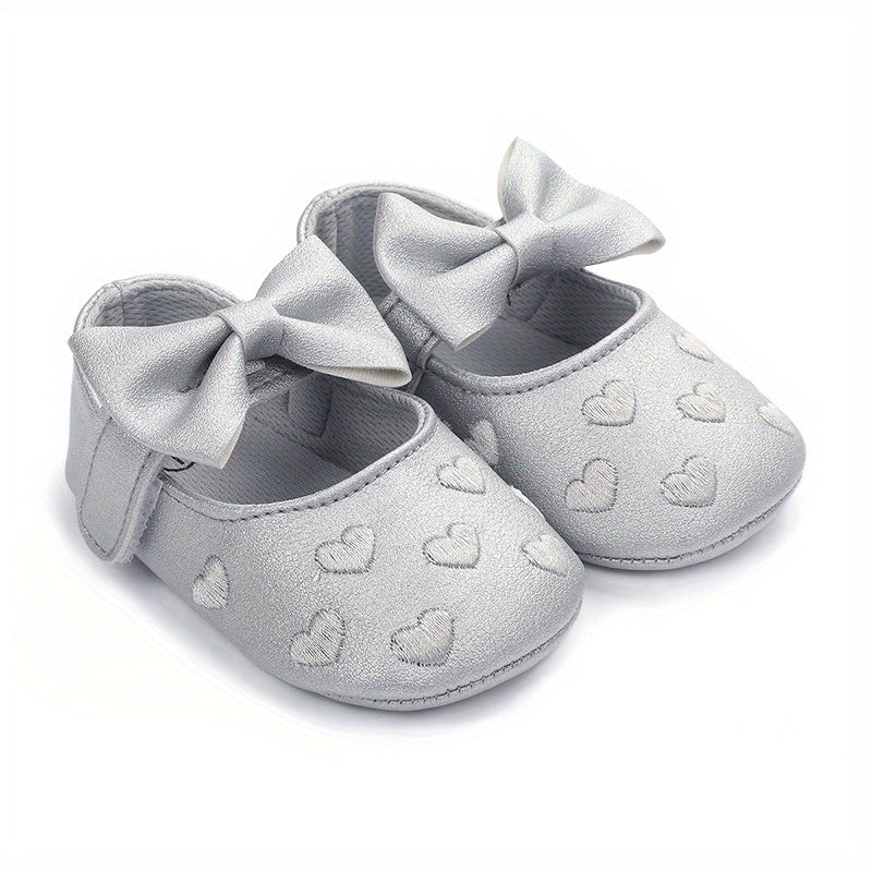 Baby Toddler Girls Shoes 0-1 Year All-Season Non-Slip Breathable PU with Bow