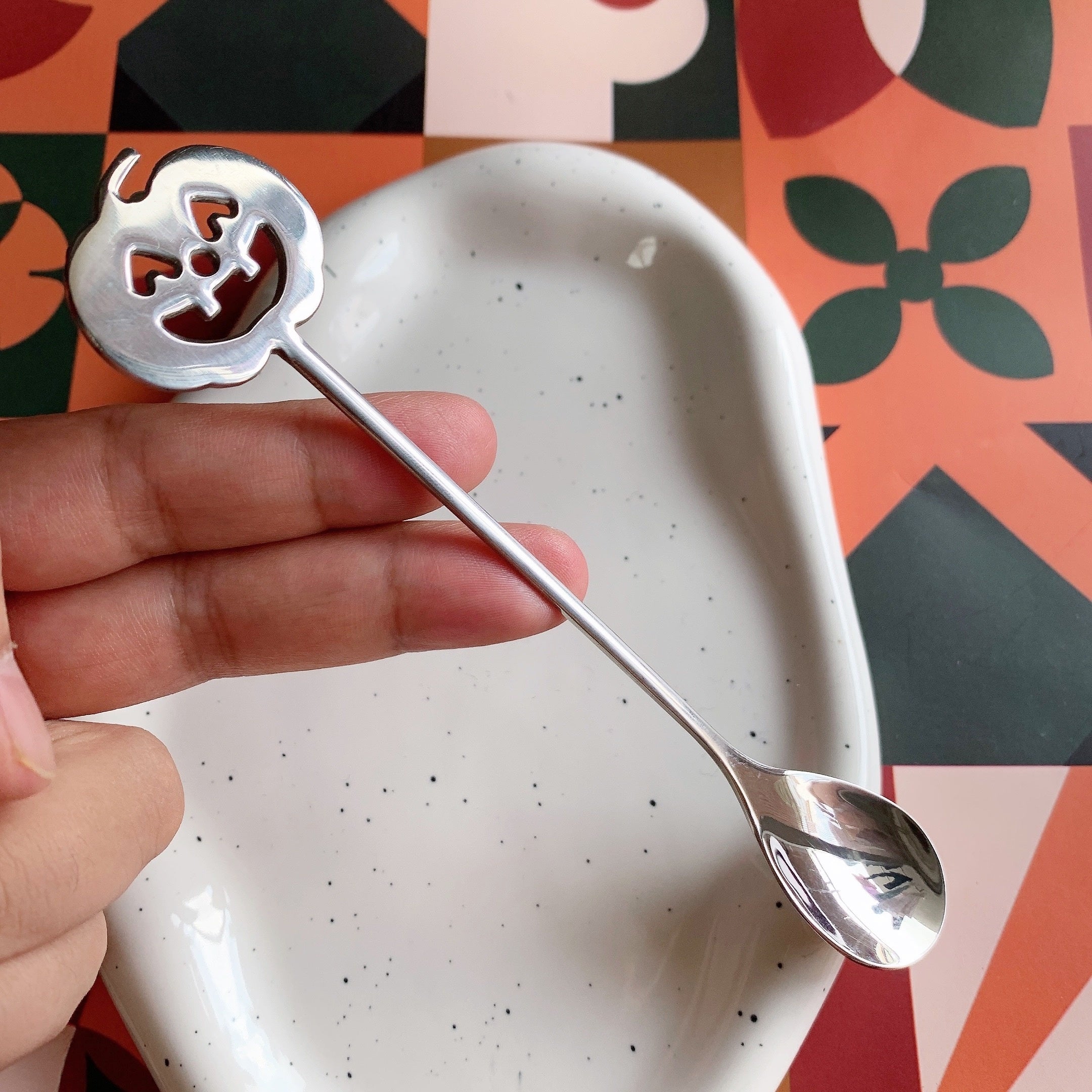 Set de cucharas de café y té en acero inoxidable para Halloween, diseño de calabaza, para vajilla de fiesta