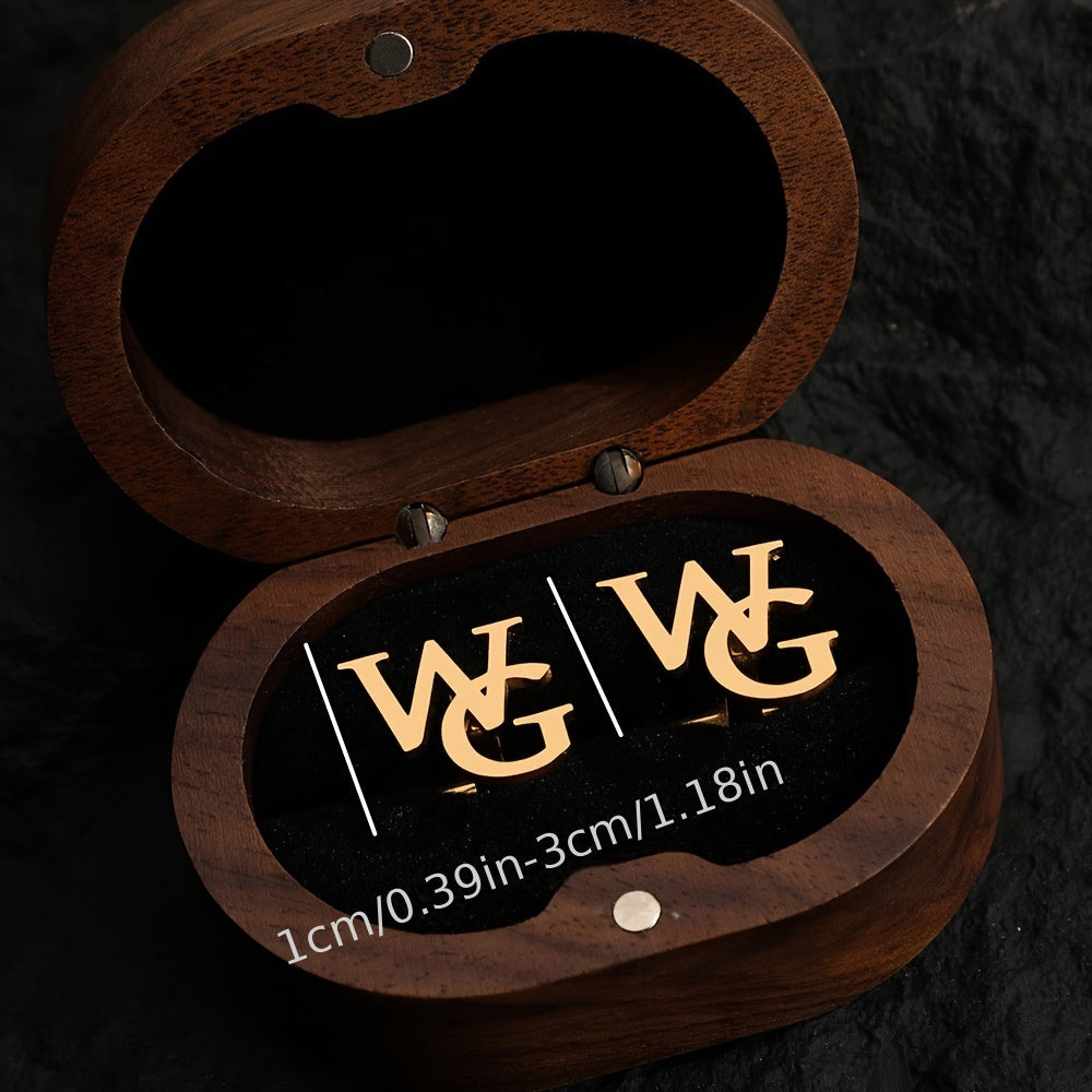 Men's Stainless Steel Letter Cufflinks for Suit Sleeves Gift for Fathers Husbands Boyfriends