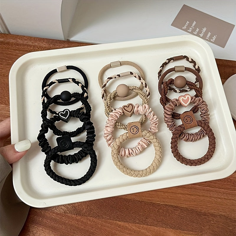 Casual Polyester Hair Ties Set with Heart and Smile Charms for Women