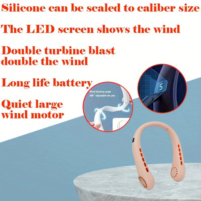USB Neck Fan with Display Screen, 5-Level Cooling, Long Battery for Outdoor Sports and Travel
