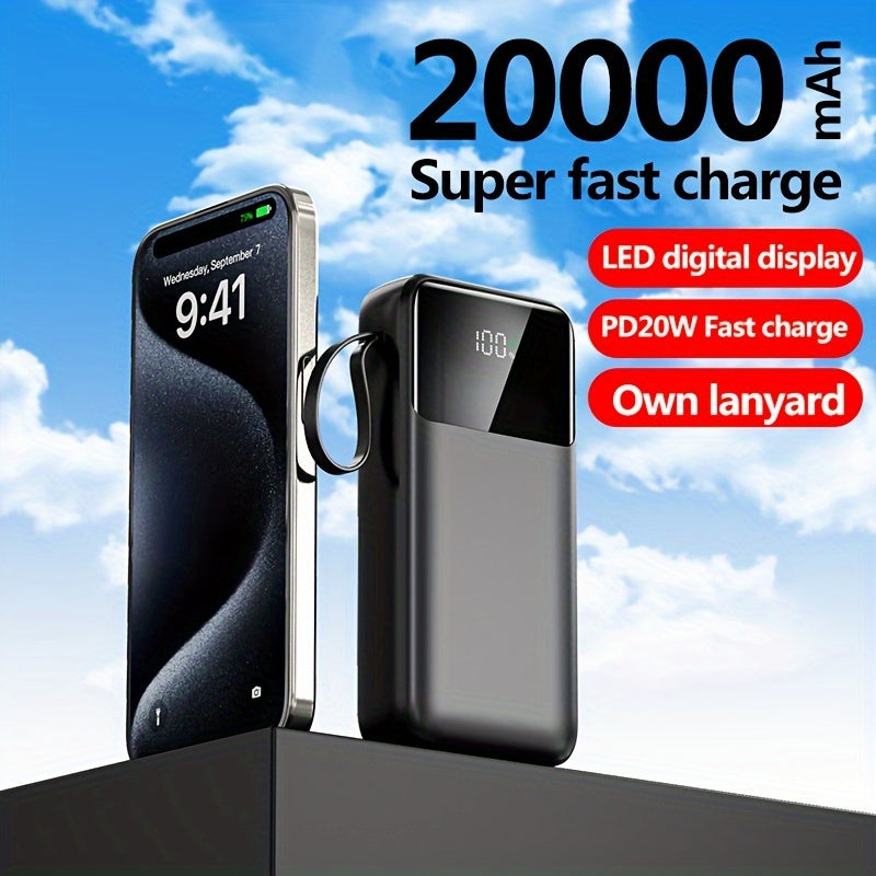 Banco de energía de 20000mAh con carga rápida, pantalla LED, doble salida, cargador de emergencia portátil