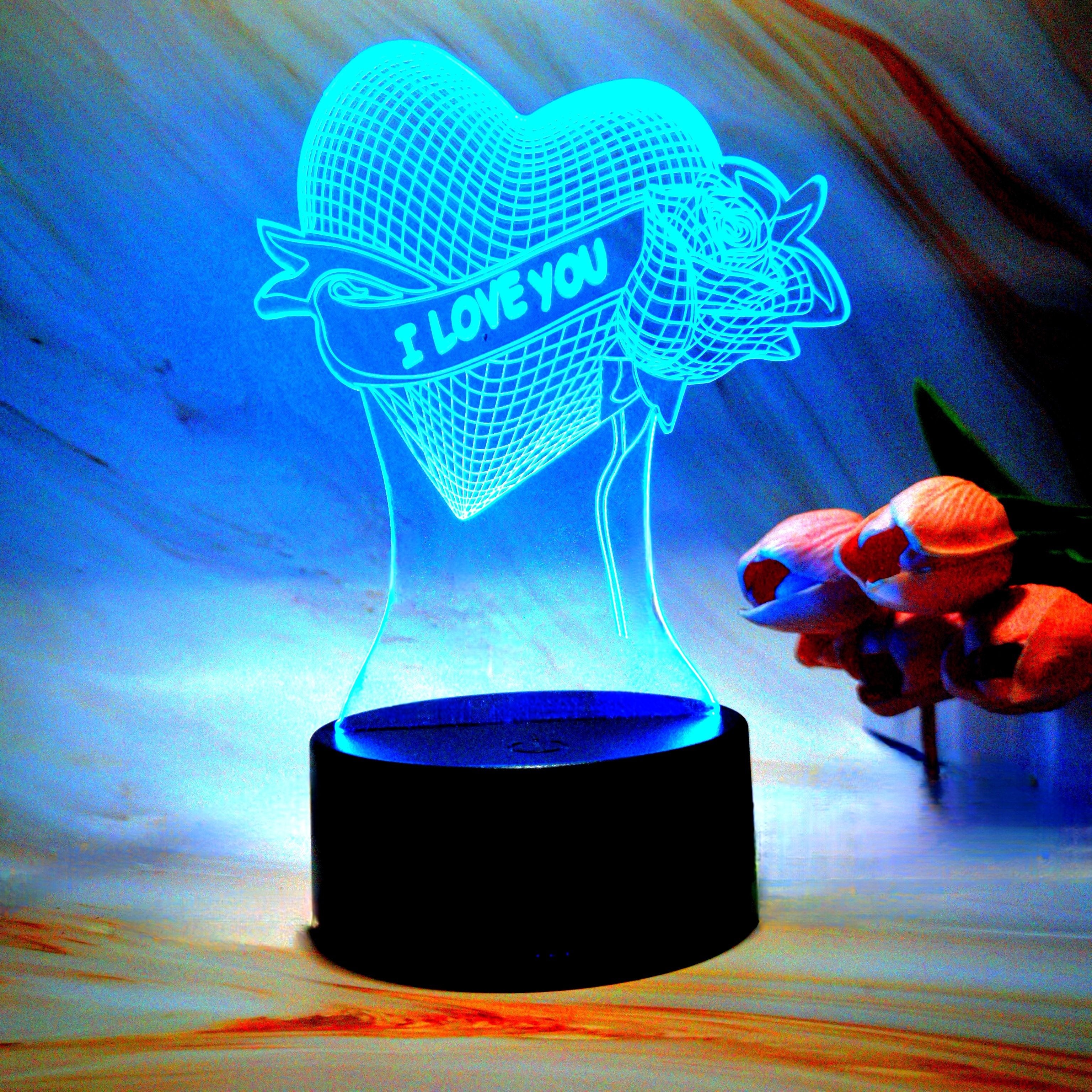 3D Heart LED Table Lamp Touch Remote Control 7 Color Modes for Special Occasions