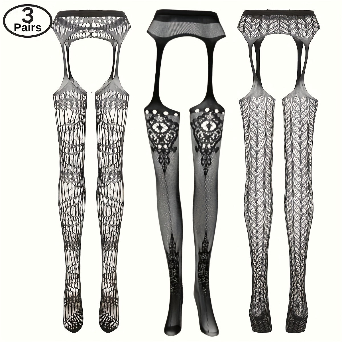 Women's Plus Size Fishnet Tights Black Lace-Up High-Waisted Stretchy Hosiery