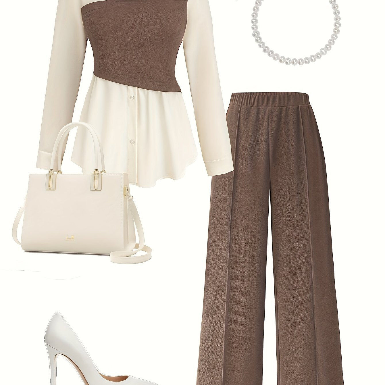 Conjunto de dos piezas para mujer de poliéster con costuras en contraste para todas las estaciones elegante