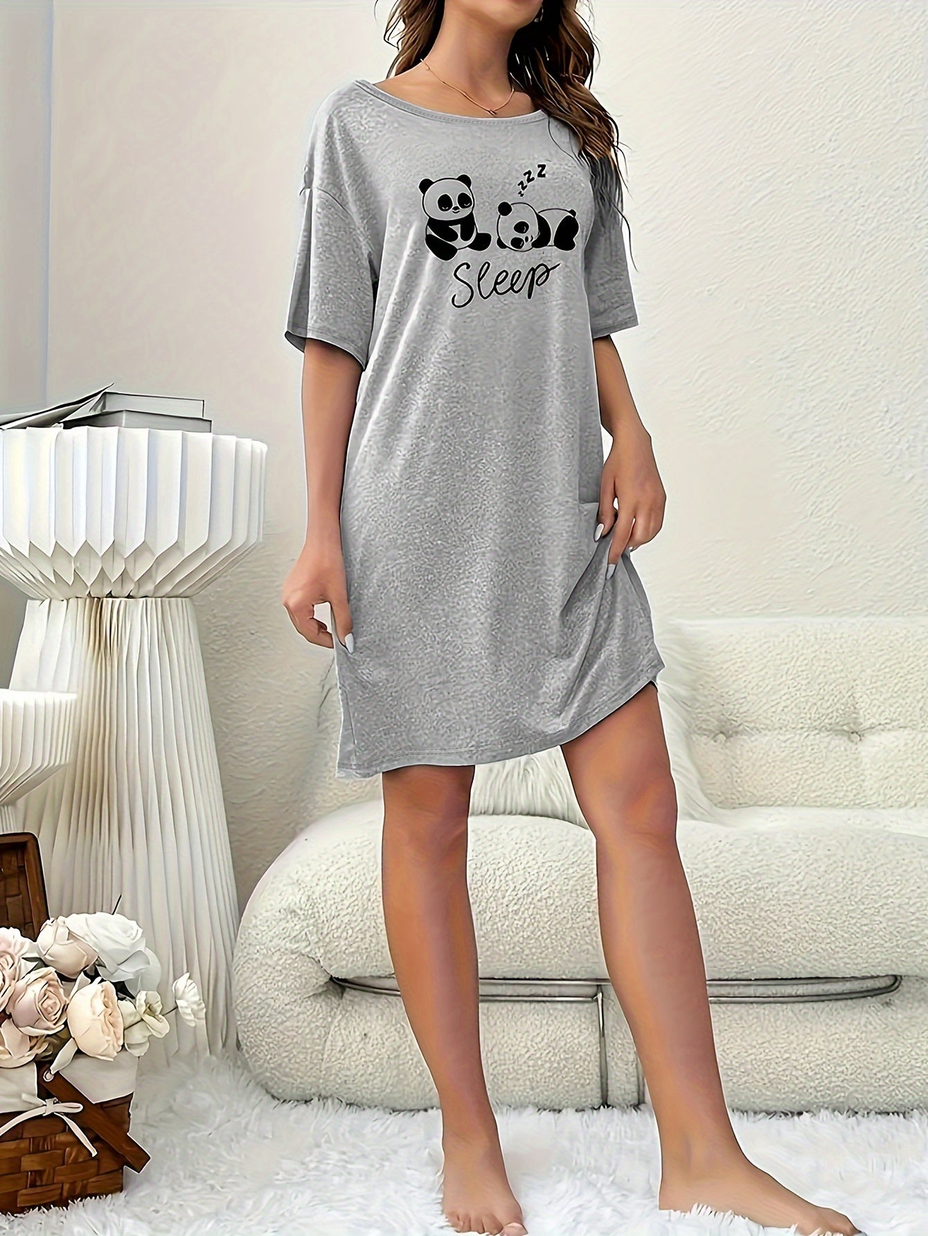 Женское ночное платье-майка с принтом панды, мягкий хлопковый домашний костюм