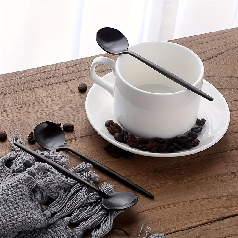 Set of 10 Black Stainless Steel Coffee Spoons for Home and Restaurant