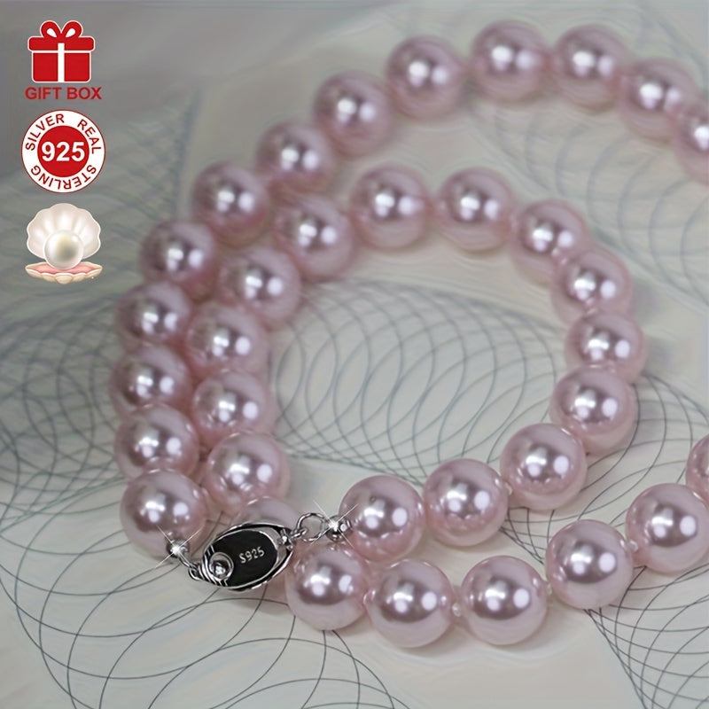 Pink Shell Pearl Necklace Hypoallergenic Sterling Silver Vintage Charm Gift for Her