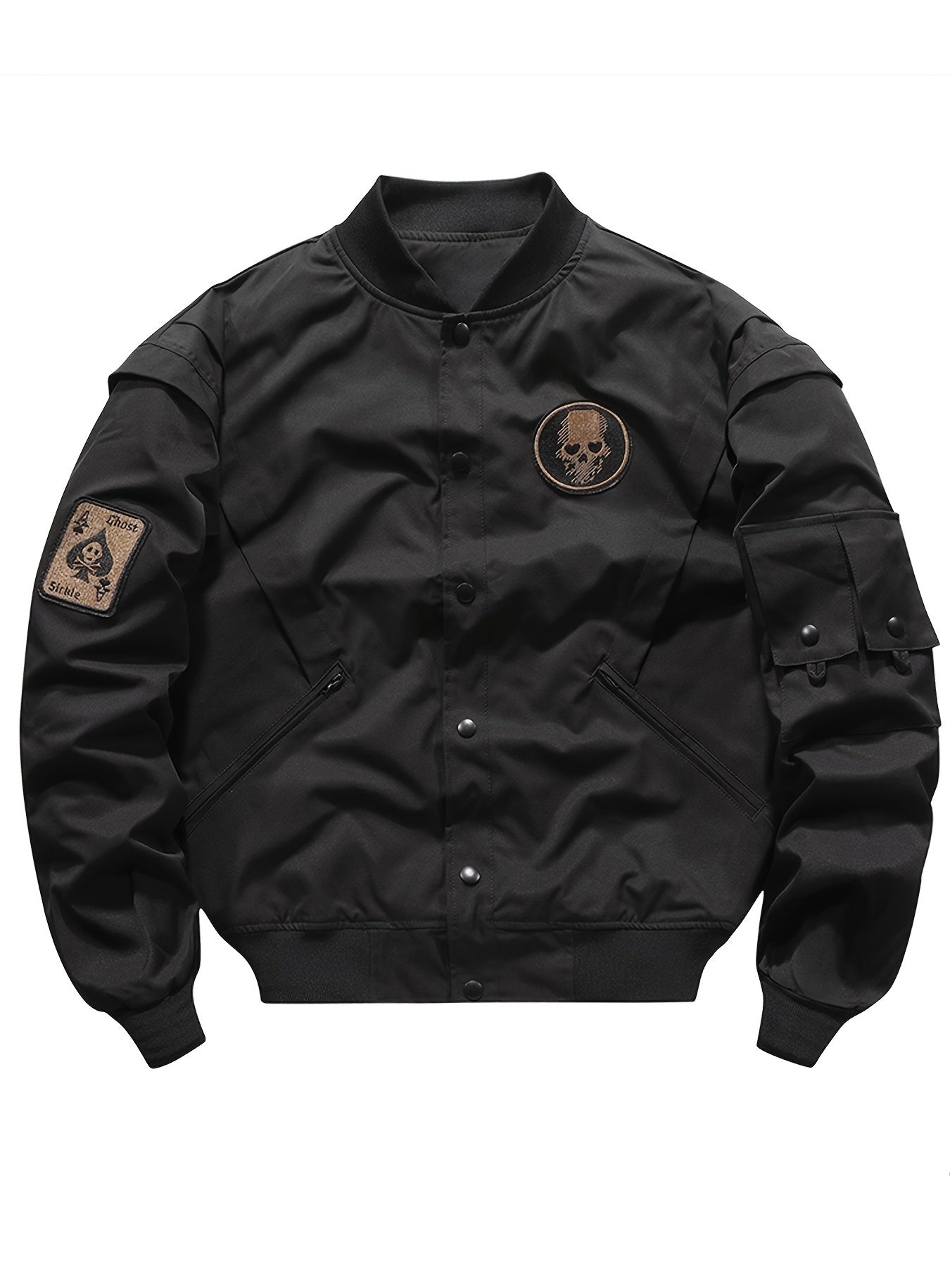 Men's Lightweight Bomber Jacket with Baseball Collar and Embroidered Varsity Design