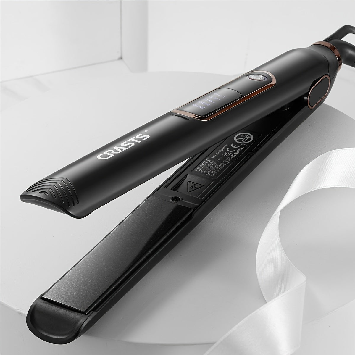 Black Ceramic Hair Straightener and Curler with Digital Display 220V 35W Dual-Use Professional Salon