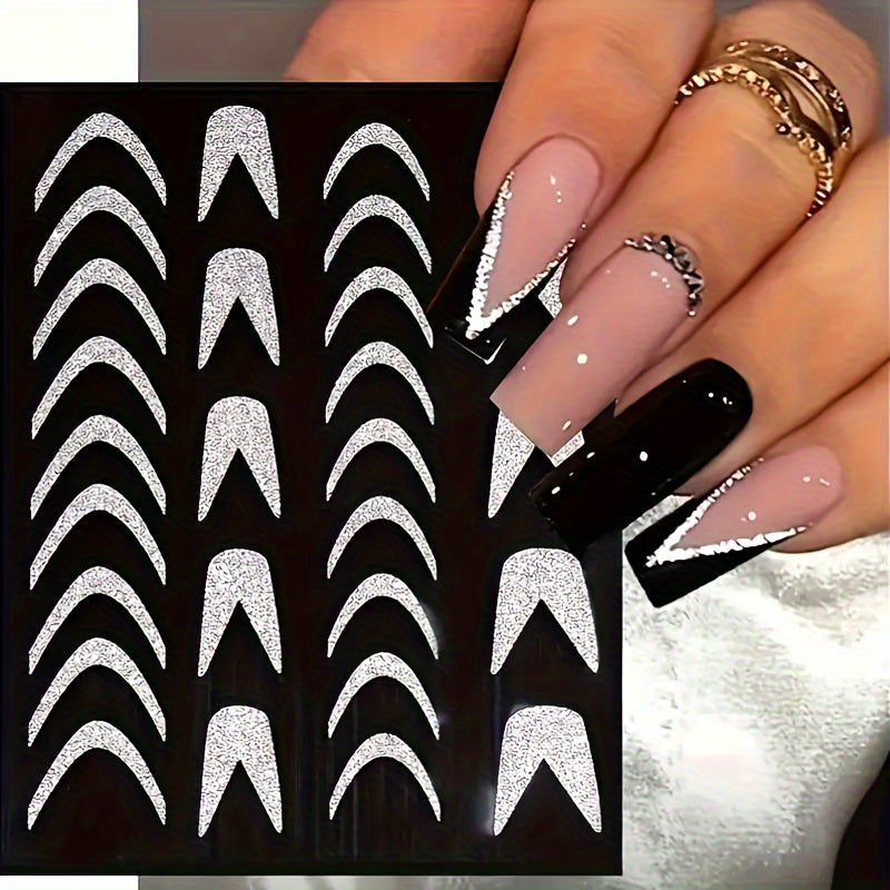 Women Glitter Nail Art Stickers Self-Adhesive French Stripe Manicure