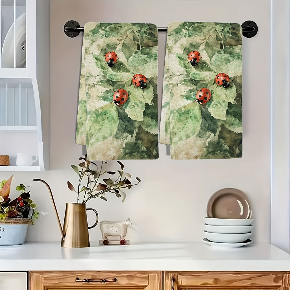 Juego de 2 toallas de cocina con mariquitas en acuarela, ultra suaves, absorbentes, 16x24 pulgadas