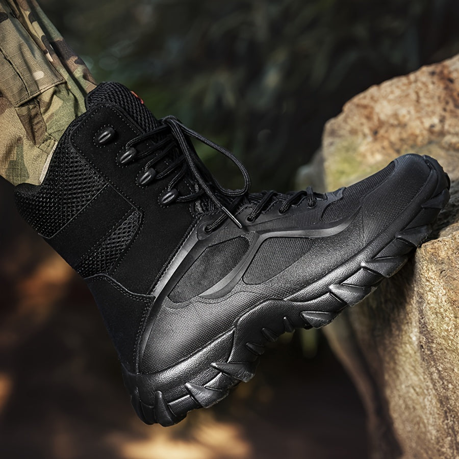 Men's High-Top Tactical Boots Beige Stripes Non-Slip EVA Sole Outdoor Casual