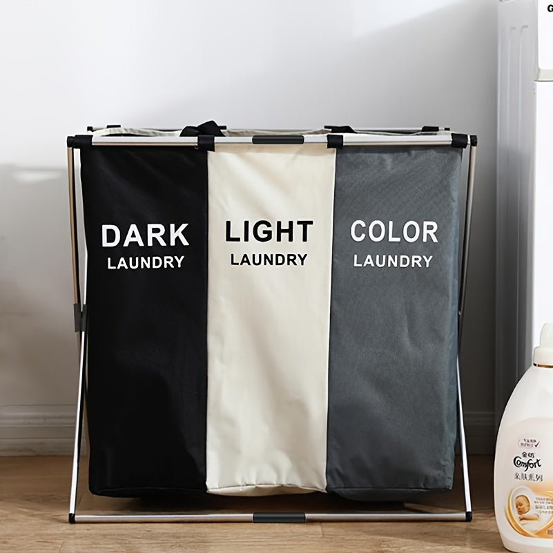 Cesta de ropa plegable con estructura de aluminio, clasificador de ropa portátil con 2/3 secciones para baño, dormitorio o hogar