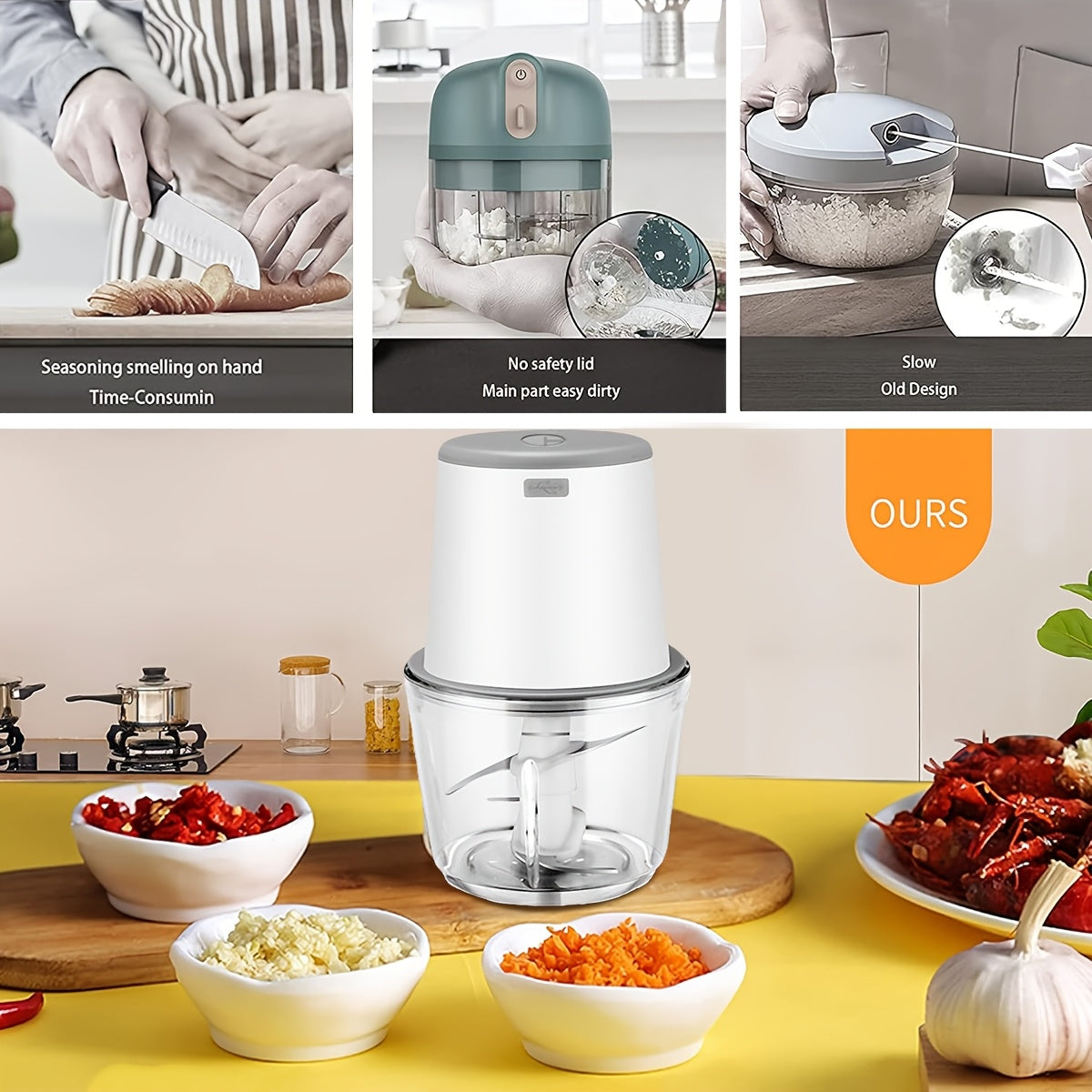 Procesador de alimentos de 600ml con carga USB, batería recargable de 1500mAh, picadora multifuncional para verduras, carne, frutos secos y hierbas