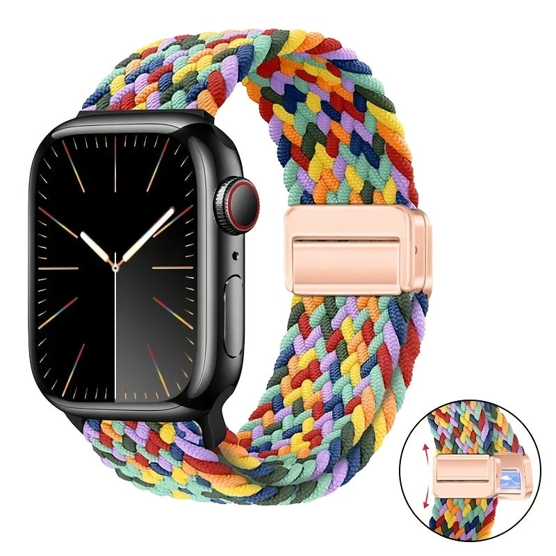 Nylon Watch Strap for Apple iWatch Series 1-9 Magnetic Snap Buckle Loop Compatible with 38mm to 49mm Sizes