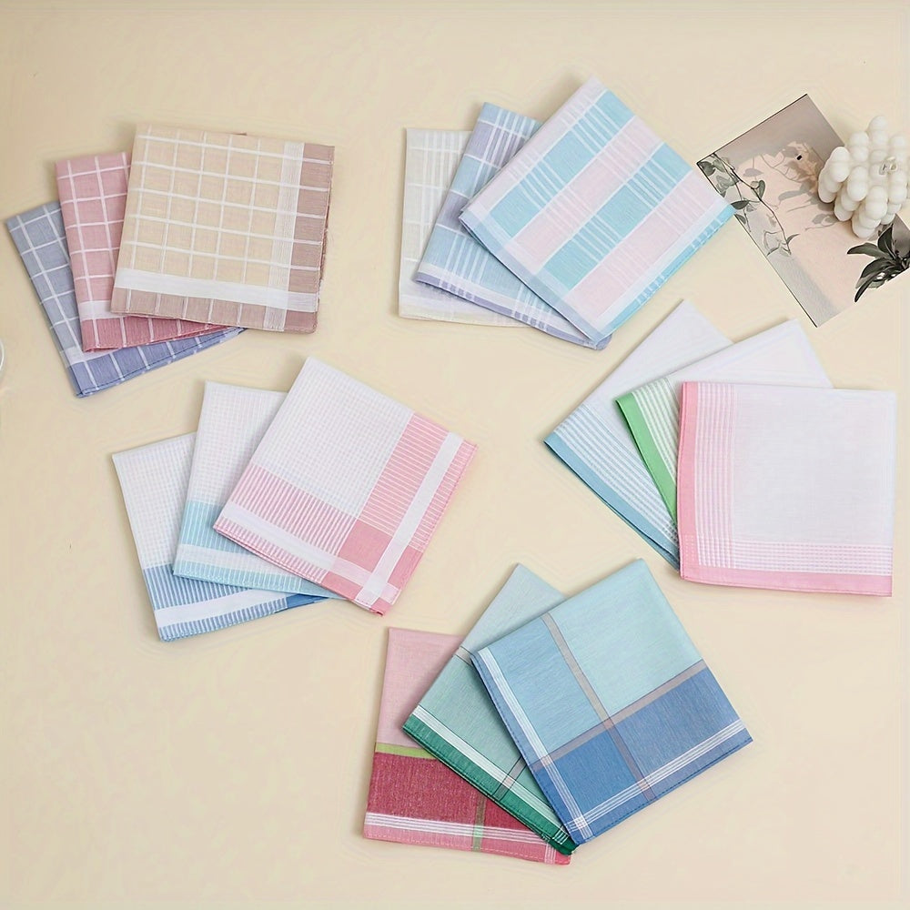 Set of 3 Men's Cotton Gingham Handkerchiefs Lightweight Sweat-Absorbing