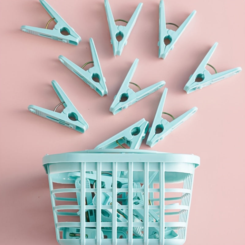 Mini Plastic Clothespins Set with Storage Basket for Drying Socks and Household Items