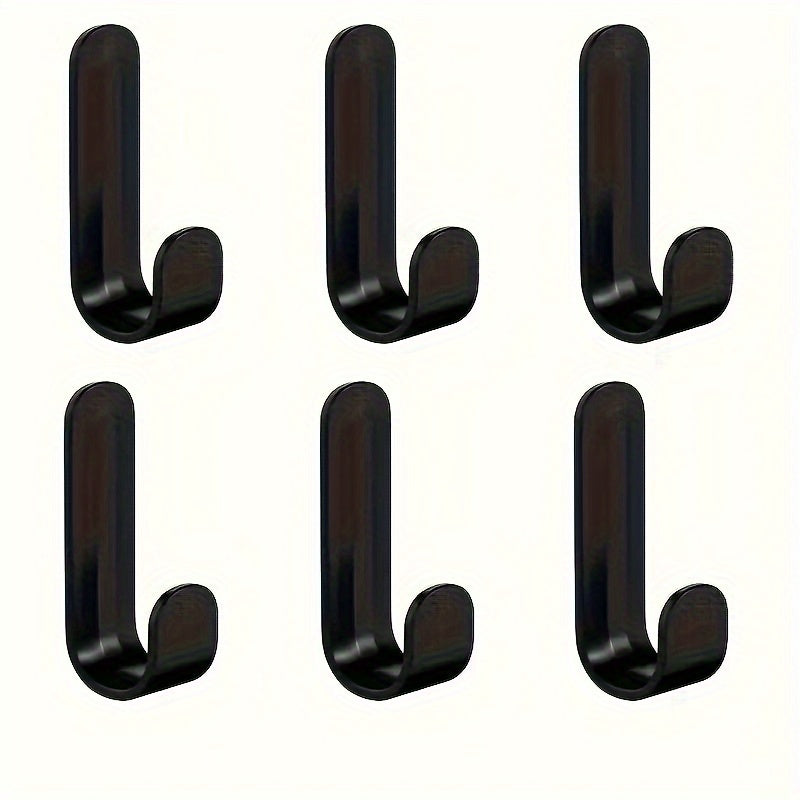 6 Pack Adhesive J-Shaped Hooks for Kitchen Storage Rust-Resistant Plastic No-Drill