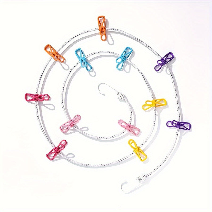 Conjunto de cuerda para tender con pinzas, cuerda elástica, alambre de metal, clips de PVC, para exteriores, línea de secado para viajes