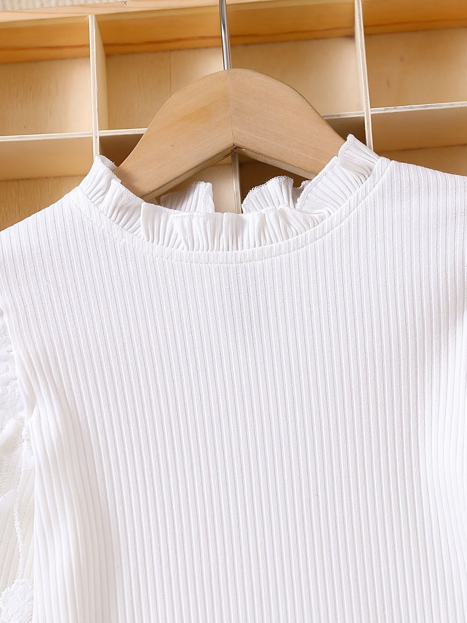 Девочки длинный рукав цветочный кружевной сплайсинг рюша футболка хлопковая повседневная