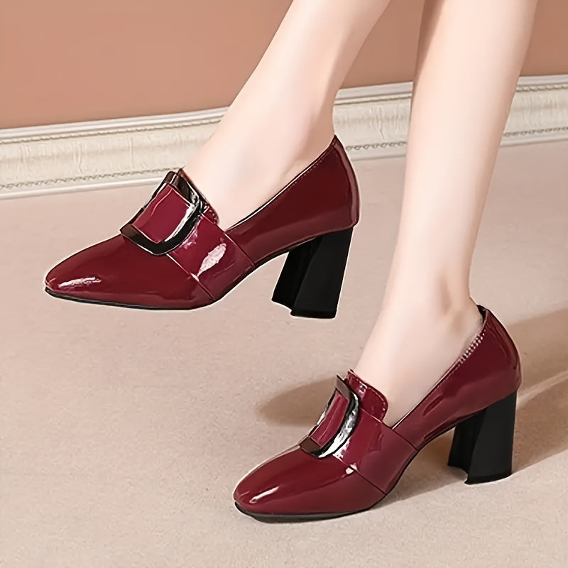 Women's High Heel Pumps Solid Color Pointed Toe Block Heel Formal Shoes