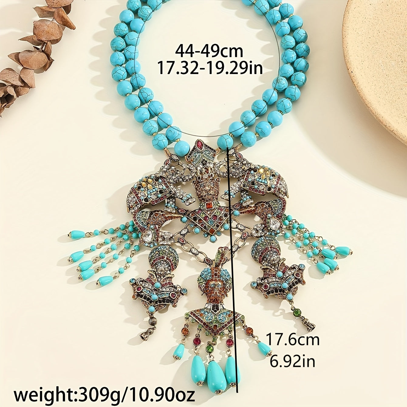 Vintage-Inspired Turquoise Rhinestone Leopard Pendant Necklace for Parties and Celebrations