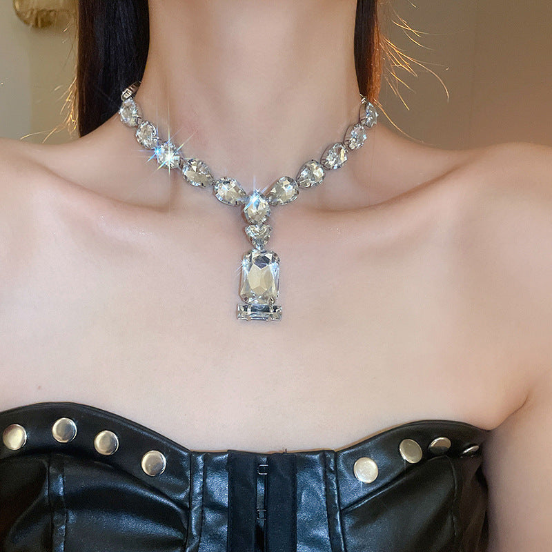 Collar de colgante con cristales de strass, estilo japonés y coreano, cristales rectangulares y en forma de lágrima para fiestas y festivales