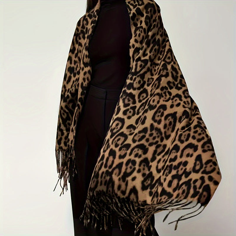 Ayollar uchun Leopard bosma fleece sharf, kundalik tashriflar uchun issiq shalvar
