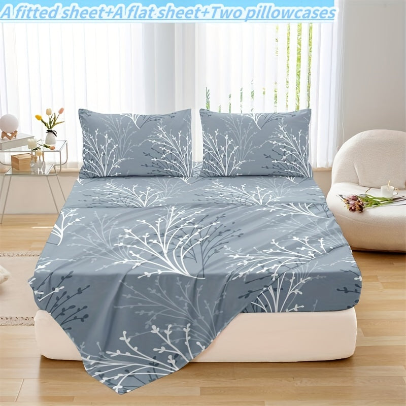 4-Piece Floral Polyester Bedding Set for Twin Queen King Size All-Season with Pillowcases