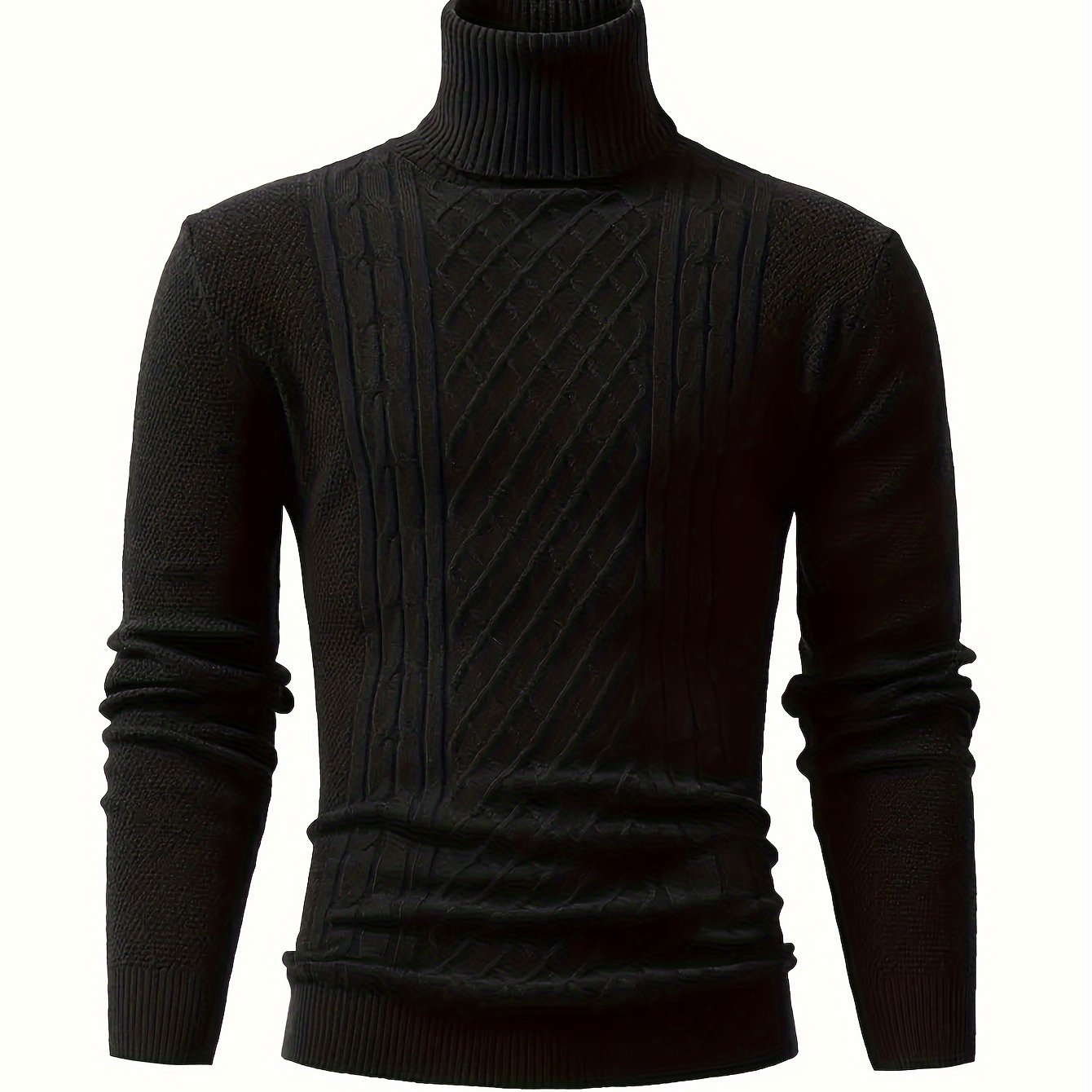 Men's Cable Knit Turtleneck Sweater Fall Winter Long Sleeve Solid Color Stretch Pullover